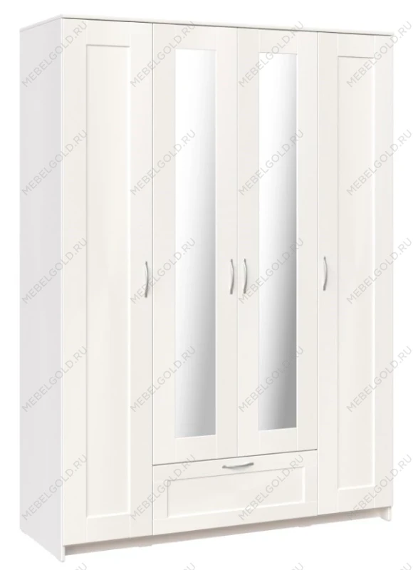 Шкаф Сириус, 4 двери и 1 ящик с зеркалом, 156х59х220 см, белый