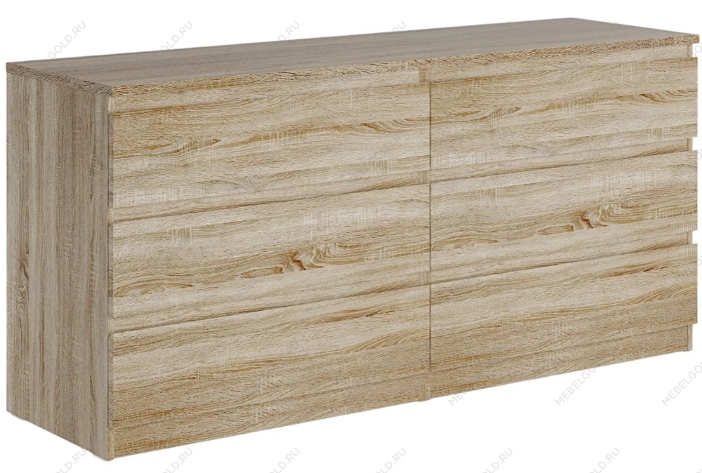 Комод Мальта, 6 ящиков, горизонтальный, с доводчиками, 160х48х76 см, дуб сонома