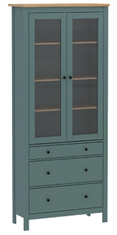 Шкаф с витриной Сага, 90х41х215 см, темно-бирюзовый/ясень