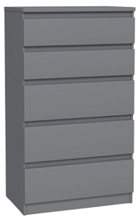 Комод Кастор, 5 ящиков, 65х40х112 см, серый